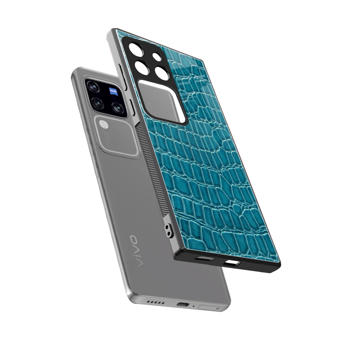 Croco Blue sleekvivo v30 pro cover with tempered glass back and TPU edges