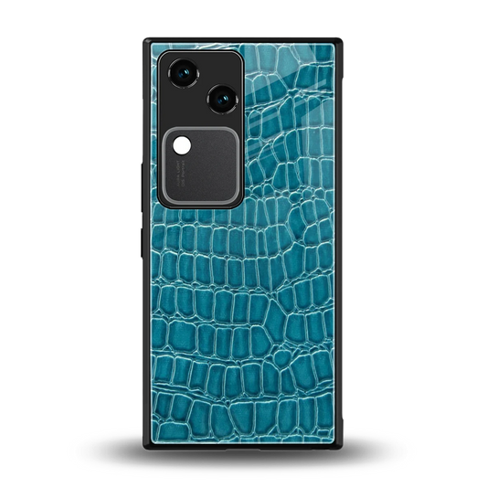 Croco Blue back phone cover | glass case for vivo v30