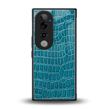 Croco Blue back phone cover | glass case for vivo v40 pro