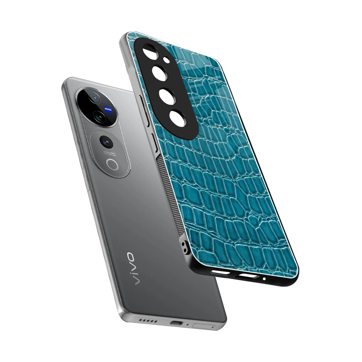 Croco Blue sleek vivo v40 pro cover with tempered glass back and TPU edges