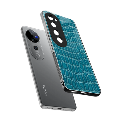 Croco Blue sleek vivo v40 pro cover with tempered glass back and TPU edges