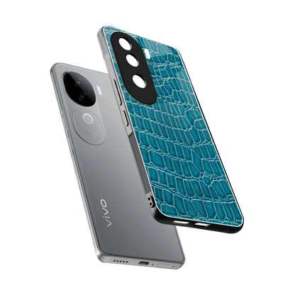 Croco Blue sleek vivo v40e cover with tempered glass back and TPU edges