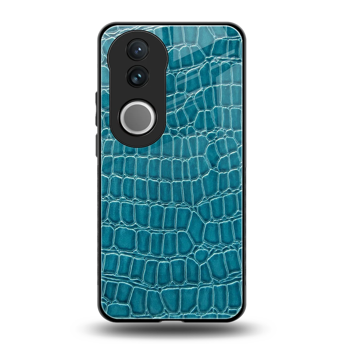 Croco Blue back phone cover | glass case for vivo v50