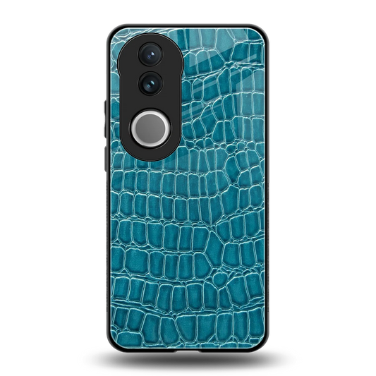 Croco Blue back phone cover | glass case for vivo v50
