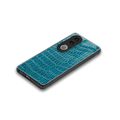 Croco Blue stylish phone case for vivo v50 | glossy glass and slim fit