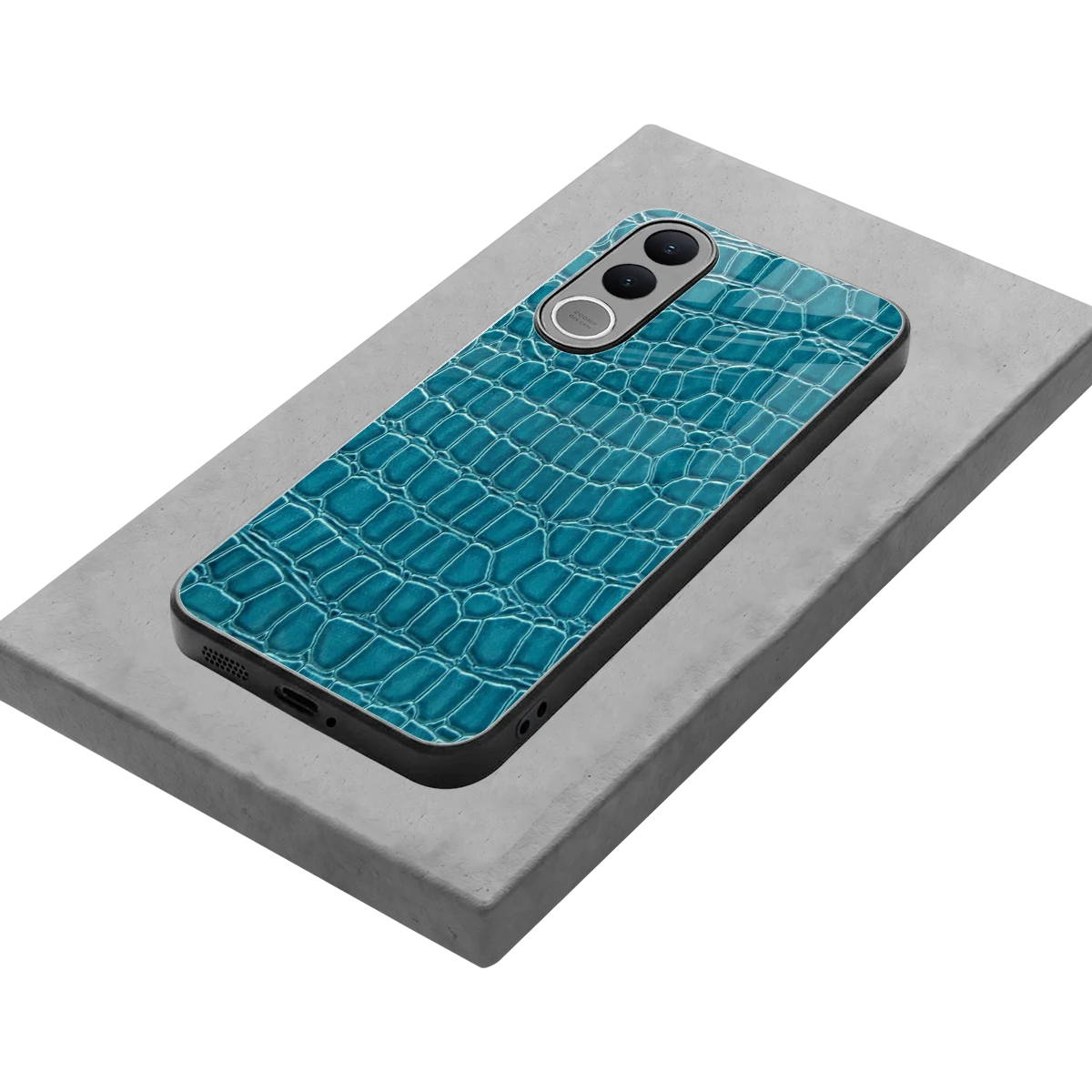 Croco Blue stylish phone case for vivo v70 fe | glossy glass and slim fit