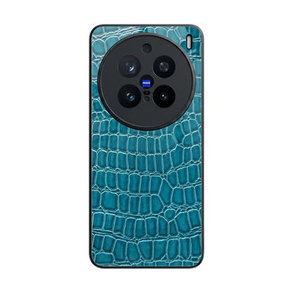 Croco Blue back phone cover | glass case for vivo x200 pro