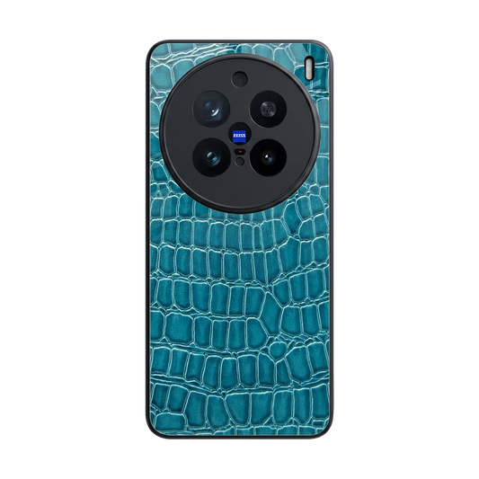 Croco Blue back phone cover | glass case for vivo x200 pro