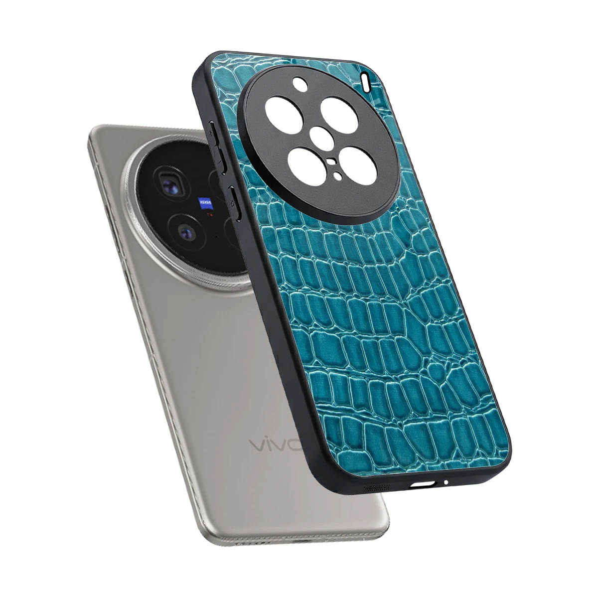 Croco Blue sleek vivo x200 pro cover with tempered glass back and TPU edges