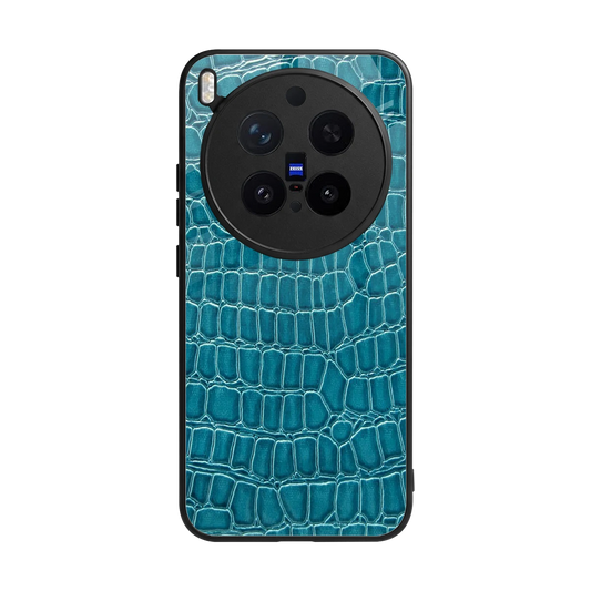 Croco Blue back phone cover | glass case for vivo x300 pro