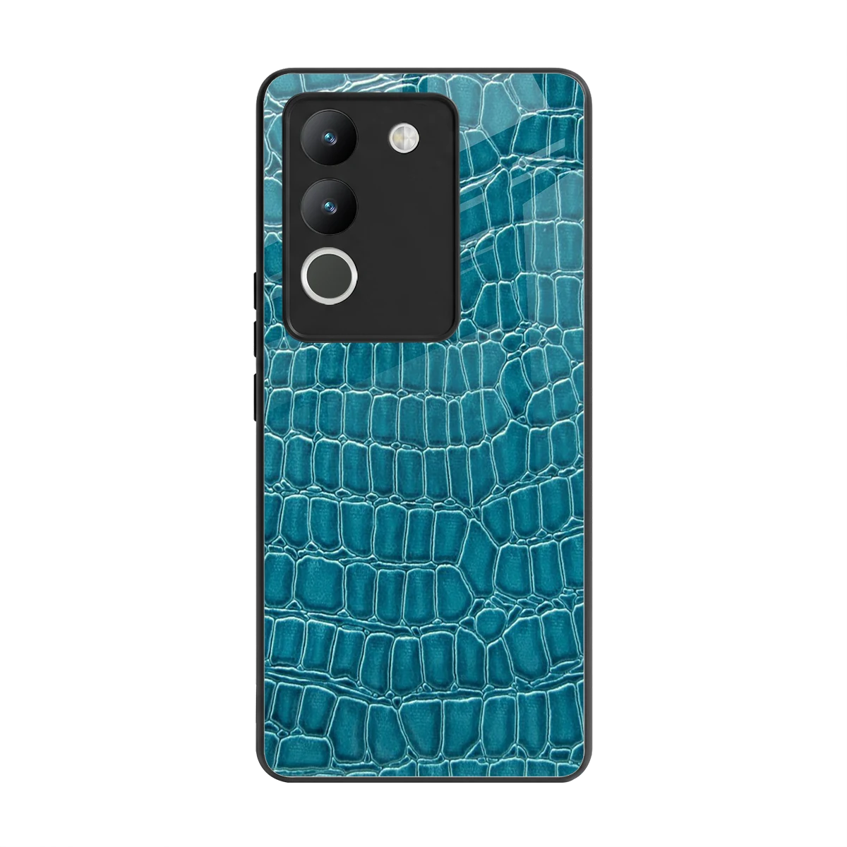 Croco Blue back phone cover | glass case for vivo y200 5g
