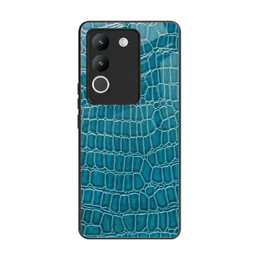 Croco Blue back phone cover | glass case for vivo y200 5g