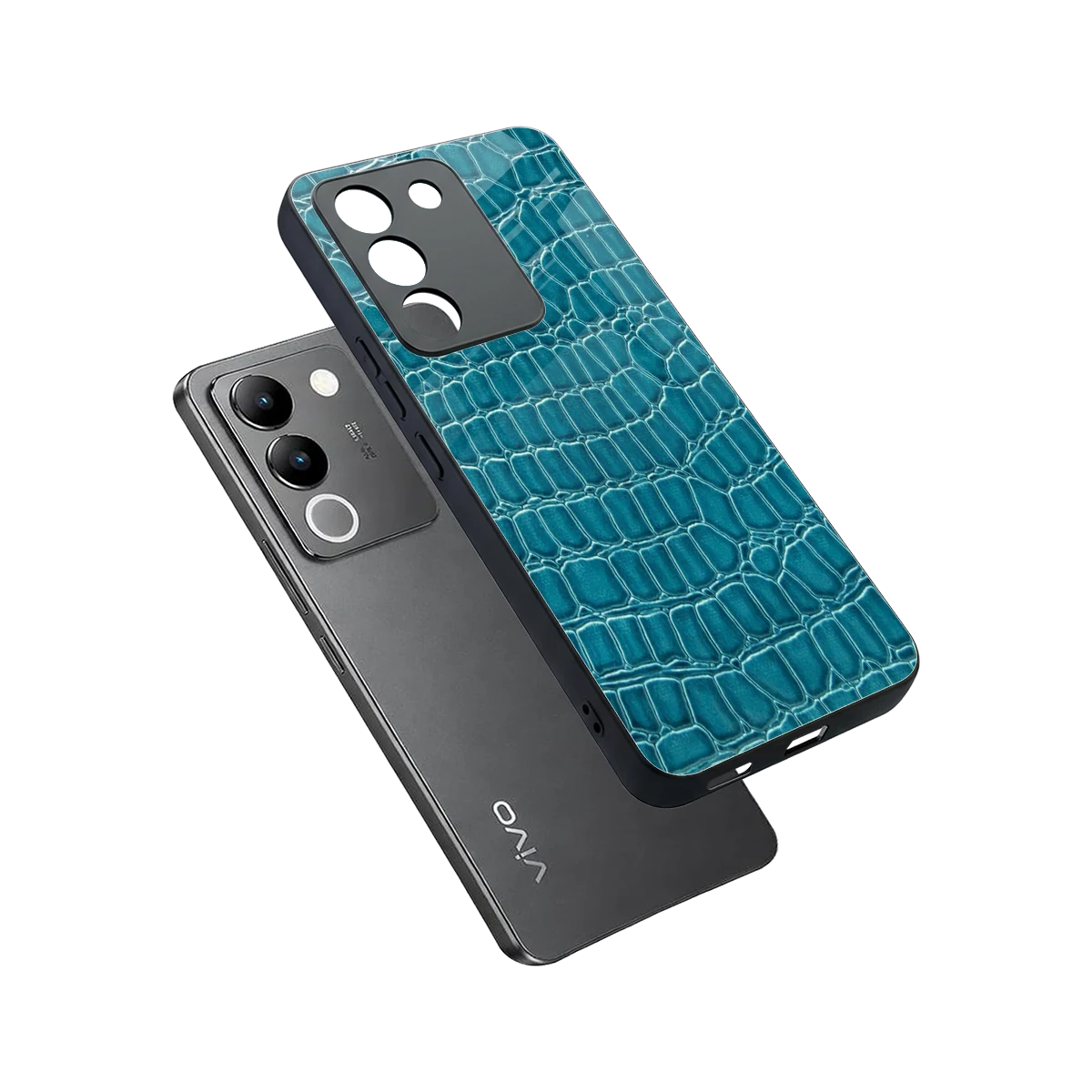 Croco Blue sleek vivo y200 5g cover with tempered glass back and TPU edges