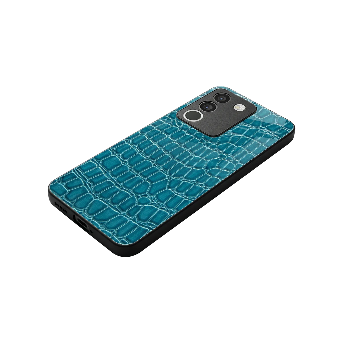 Croco Blue stylish phone case for vivo y200 5g | glossy glass and slim fit
