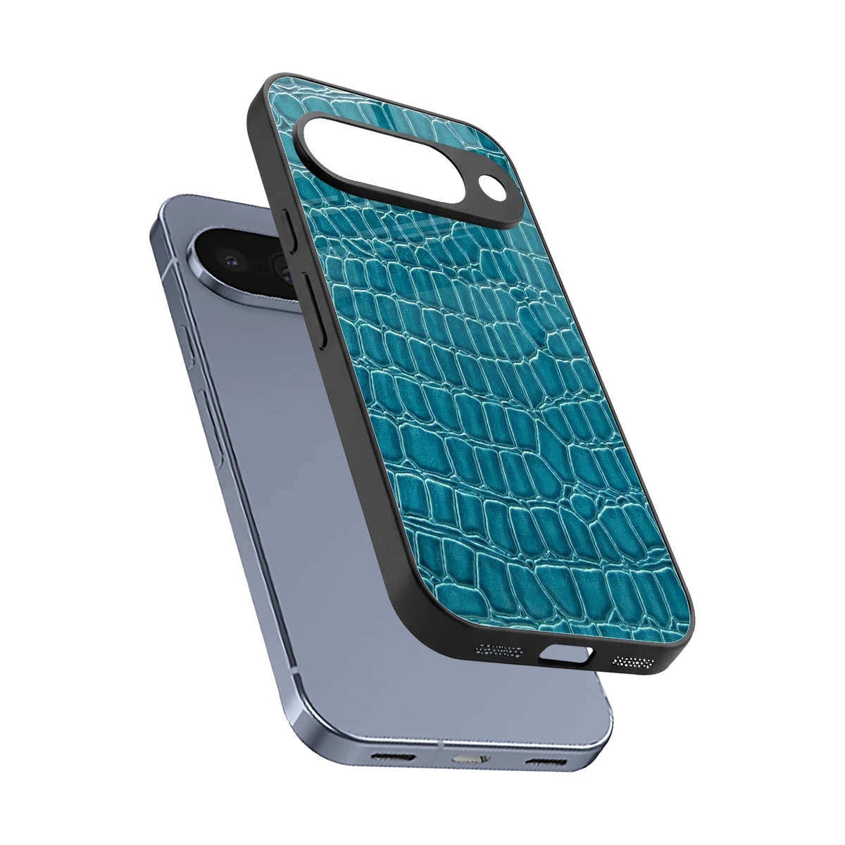 Croco Blue sleek google pixel 10 cover with tempered glass back and TPU edges