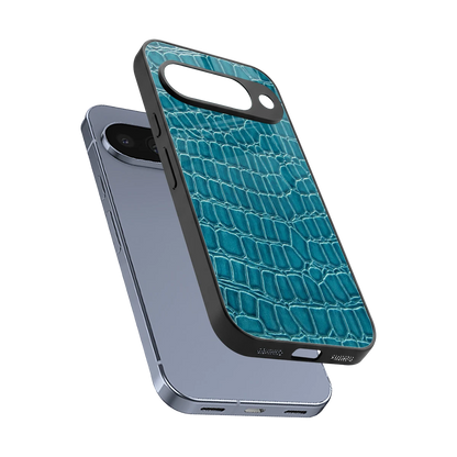 Croco Blue sleek google pixel 10 cover with tempered glass back and TPU edges