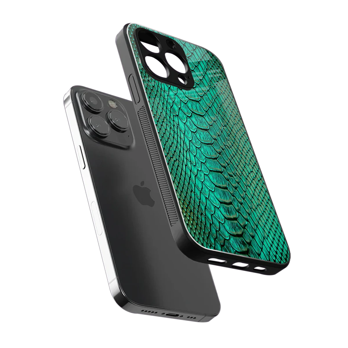 Croco Emerald sleek iphone 15 pro max cover with tempered glass back and TPU edges
