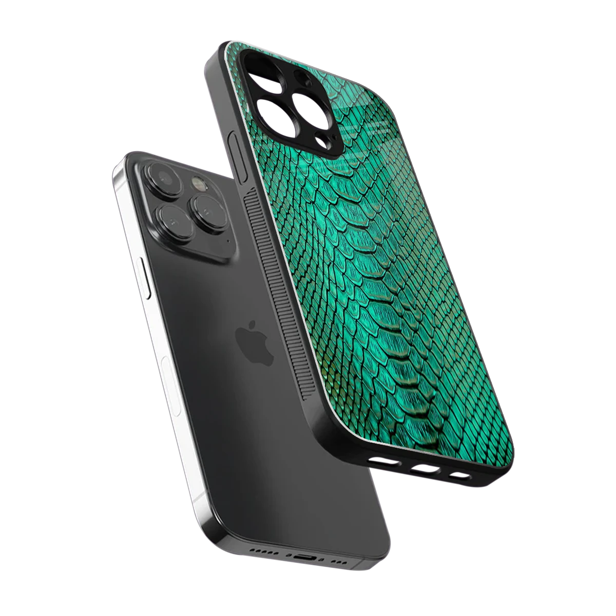 Croco Emerald sleek iphone 15 pro cover with tempered glass back and TPU edges