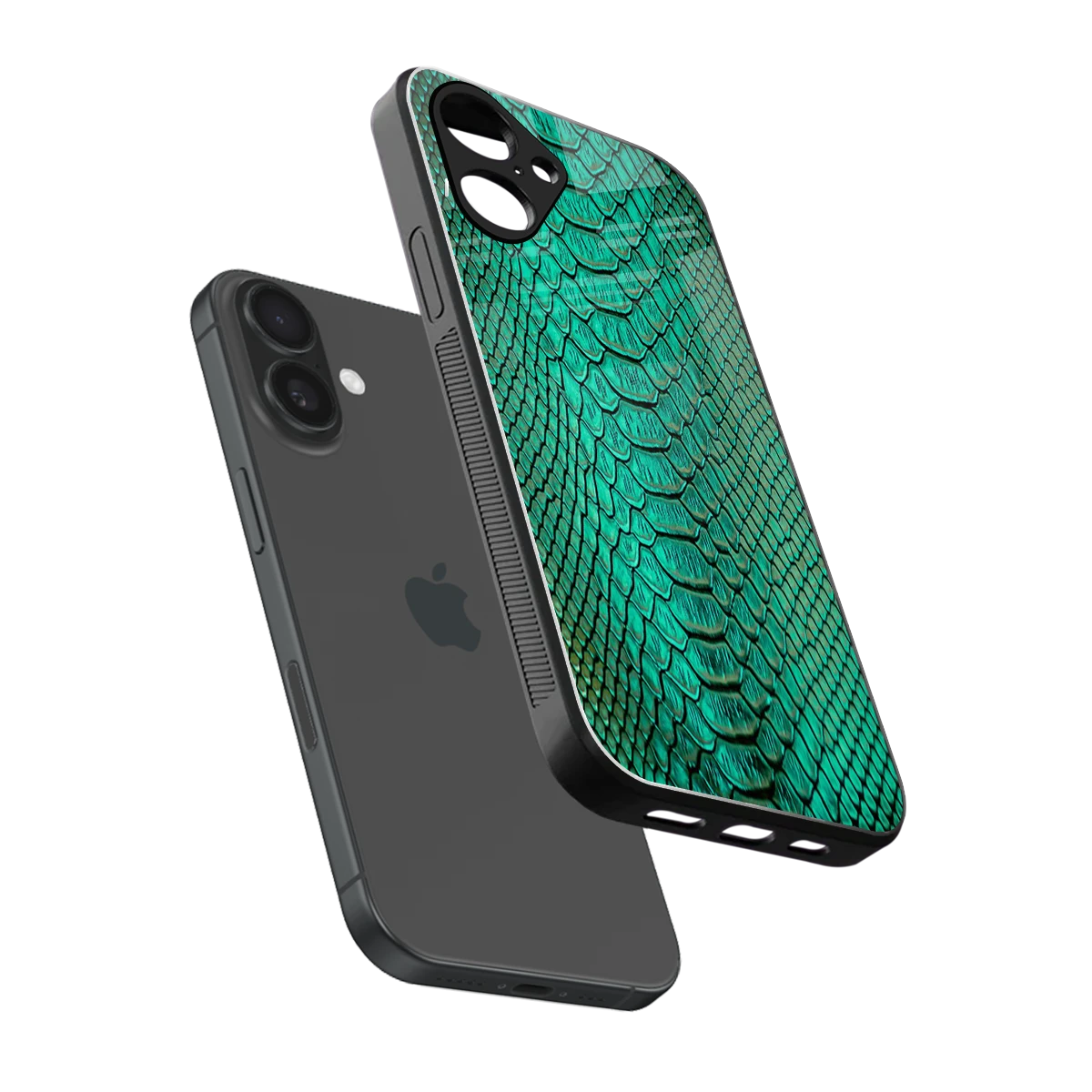 Croco Emerald sleek iPhone 16 cover with tempered glass back and TPU edges