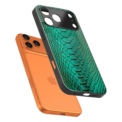 Croco Emerald sleek iphone 17 pro cover with tempered glass back and TPU edges