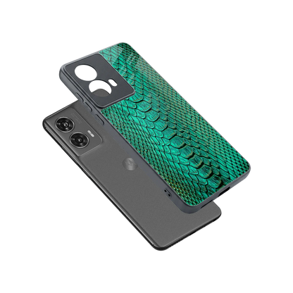 Croco Emerald sleek motorola edge 50 fusion cover with tempered glass back and TPU edges