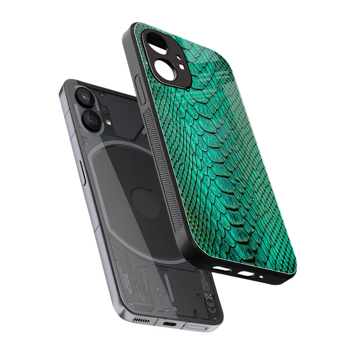 Croco Emerald sleek nothing phone 1 cover with tempered glass back and TPU edges