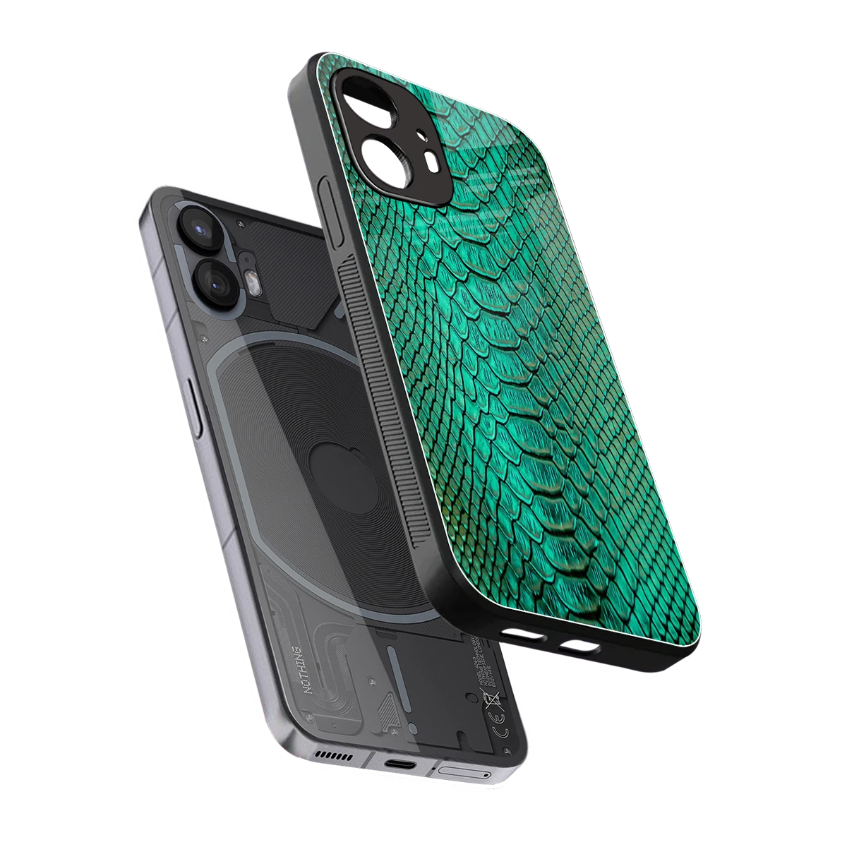 Croco Emerald sleek nothing phone 2 cover with tempered glass back and TPU edges