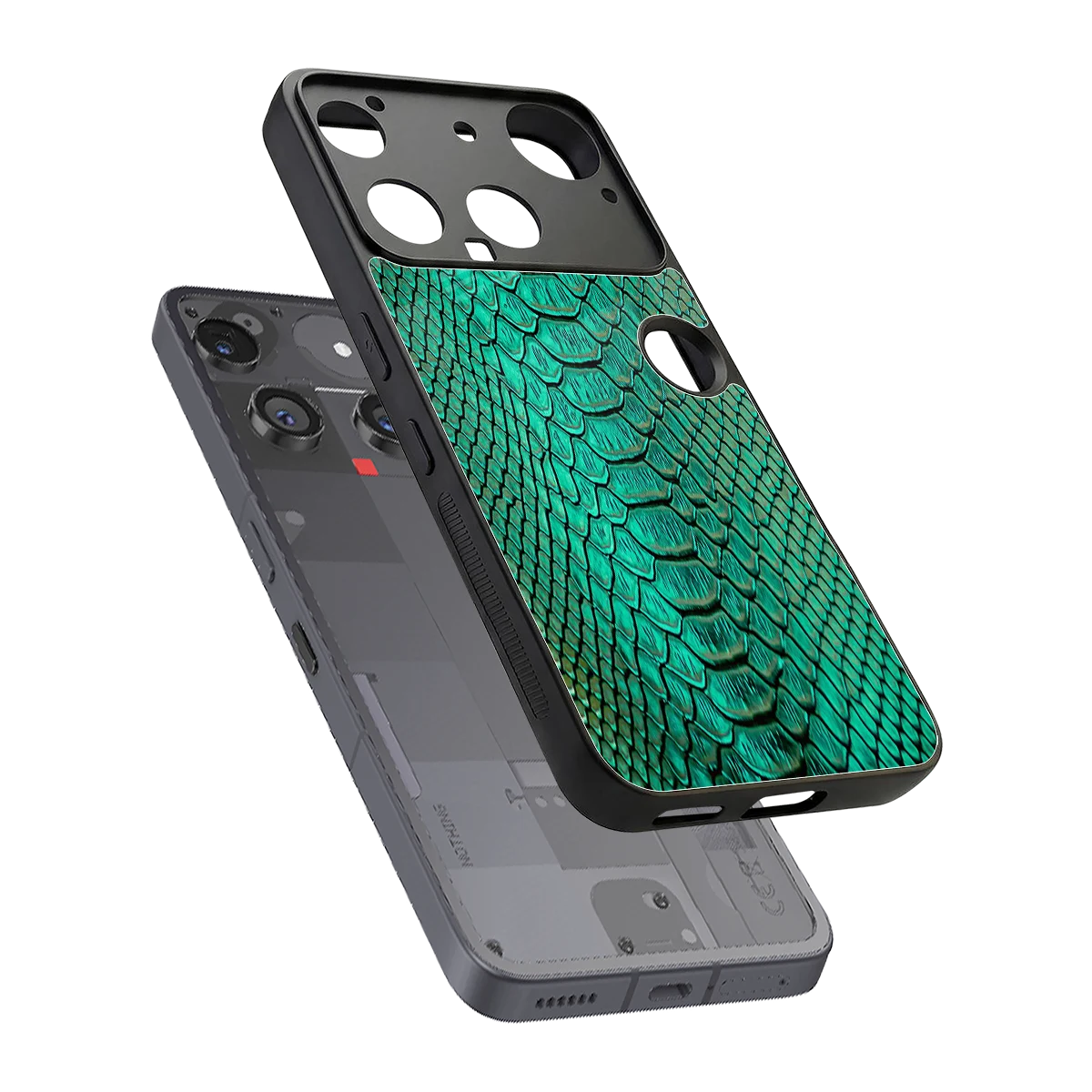Croco Emerald sleek nothing phone 3 cover with tempered glass back and TPU edges