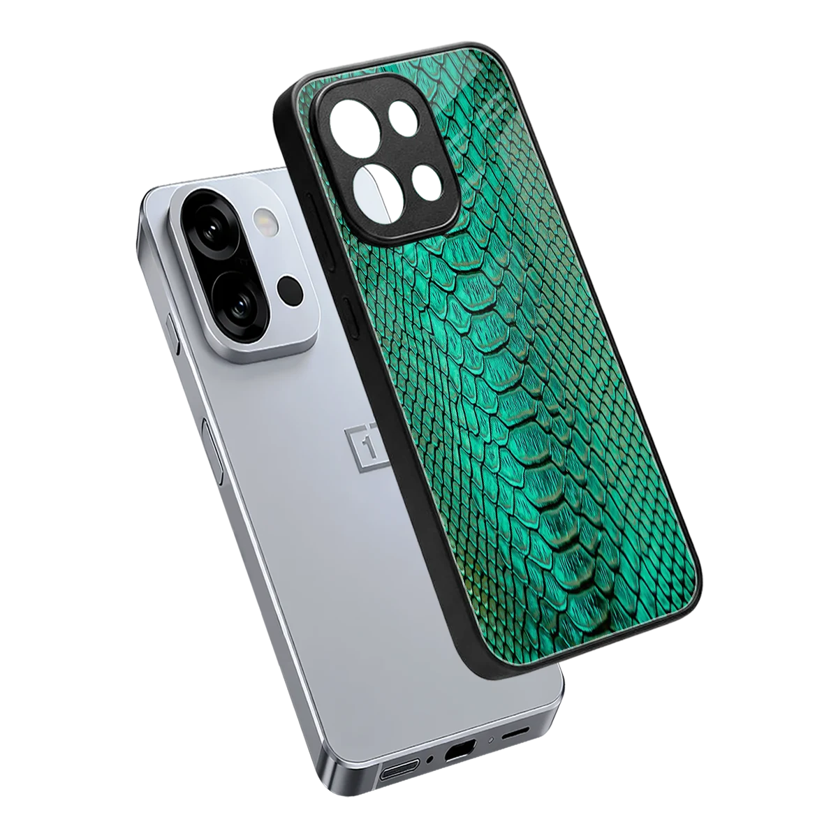 Croco Emerald sleek oneplus 13s cover with tempered glass back and TPU edges