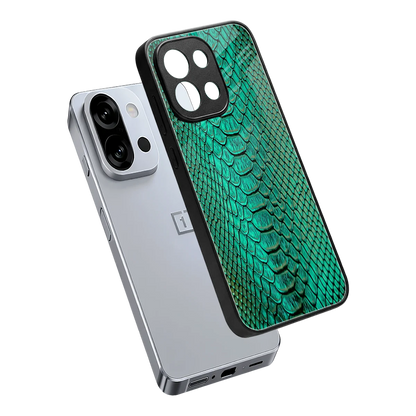 Croco Emerald sleek oneplus 13s cover with tempered glass back and TPU edges