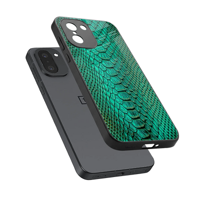Croco Emerald sleek oneplus 15r cover with tempered glass back and TPU edges