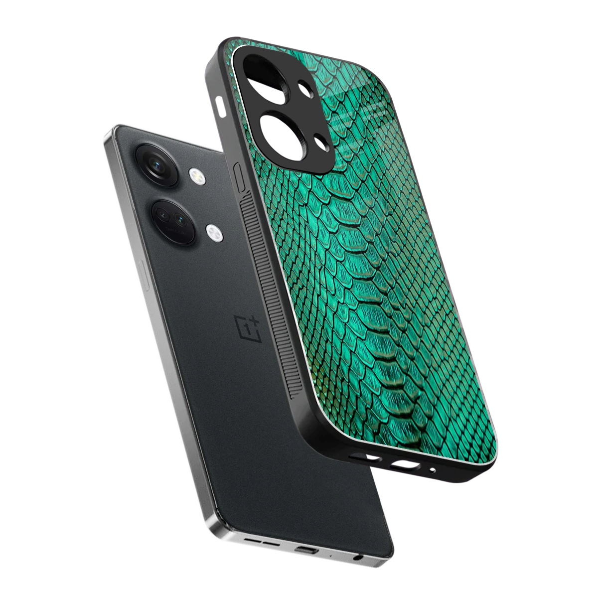 Croco Emerald sleek oneplus nord 3 cover with tempered glass back and TPU edges