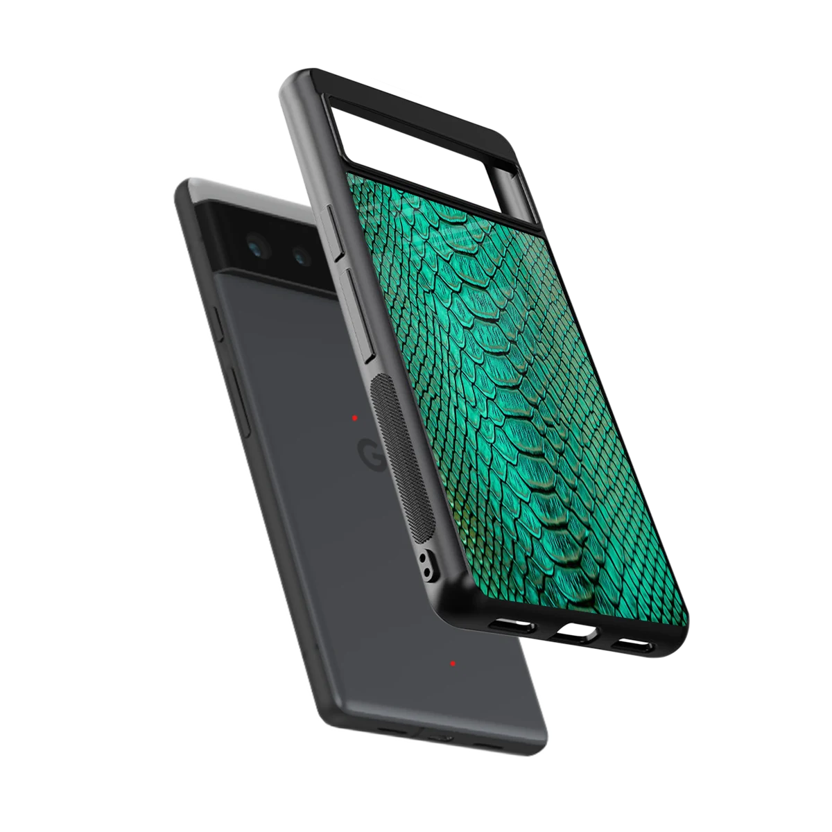 Croco Emerald sleek google pixel 6a cover with tempered glass back and TPU edges
