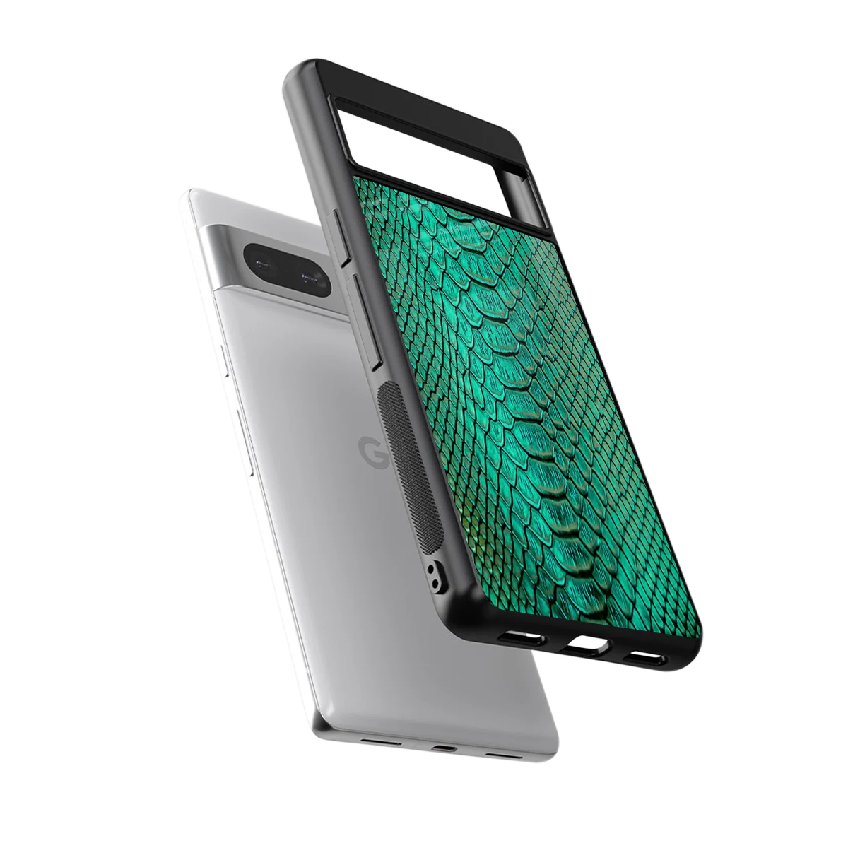 Croco Emerald sleek google pixel 7a cover with tempered glass back and TPU edges