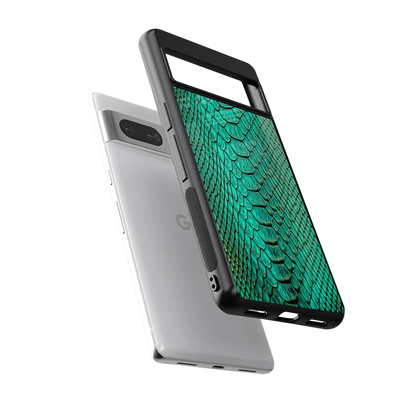 Croco Emerald sleek google pixel 7a cover with tempered glass back and TPU edges