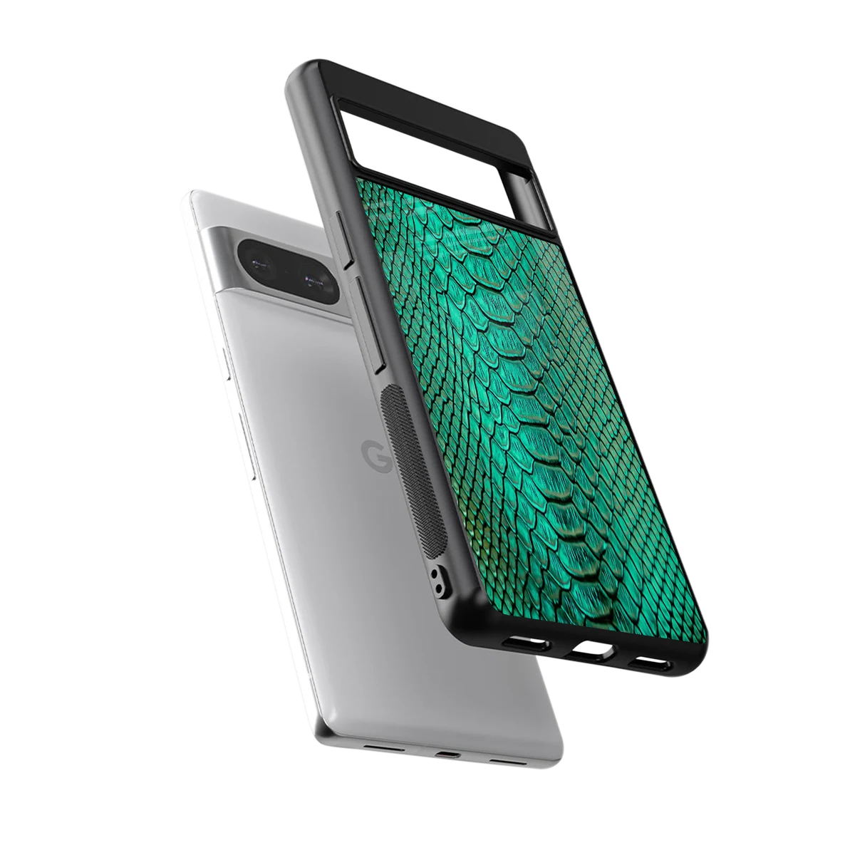 Croco Emerald sleek google pixel 8 cover with tempered glass back and TPU edges