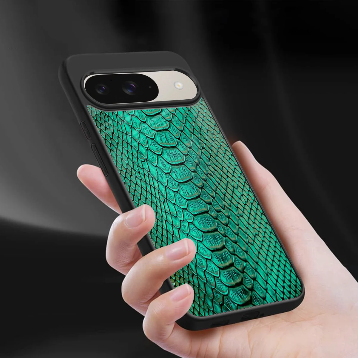 Croco Emerald sleek google pixel 9 cover with tempered glass back and TPU edges