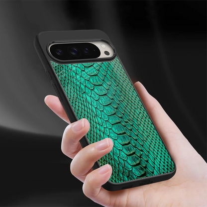 Croco Emerald sleek google pixel 9 pro xl cover with tempered glass back and TPU edges