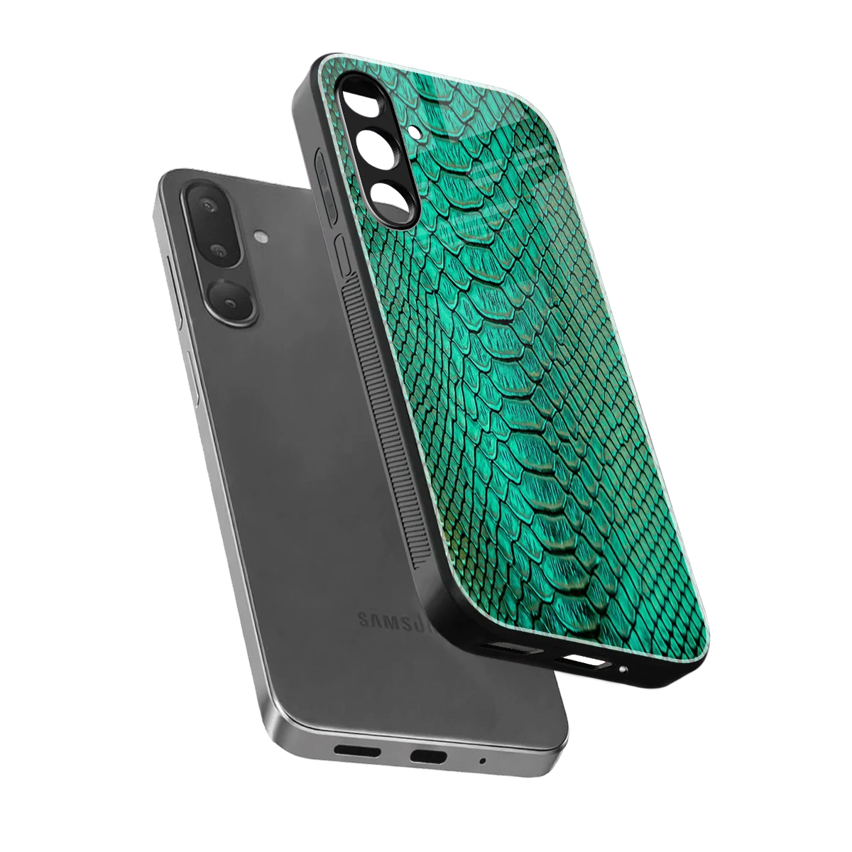 Croco Emerald sleek samsung galaxy m56 5g cover with tempered glass back and TPU edges