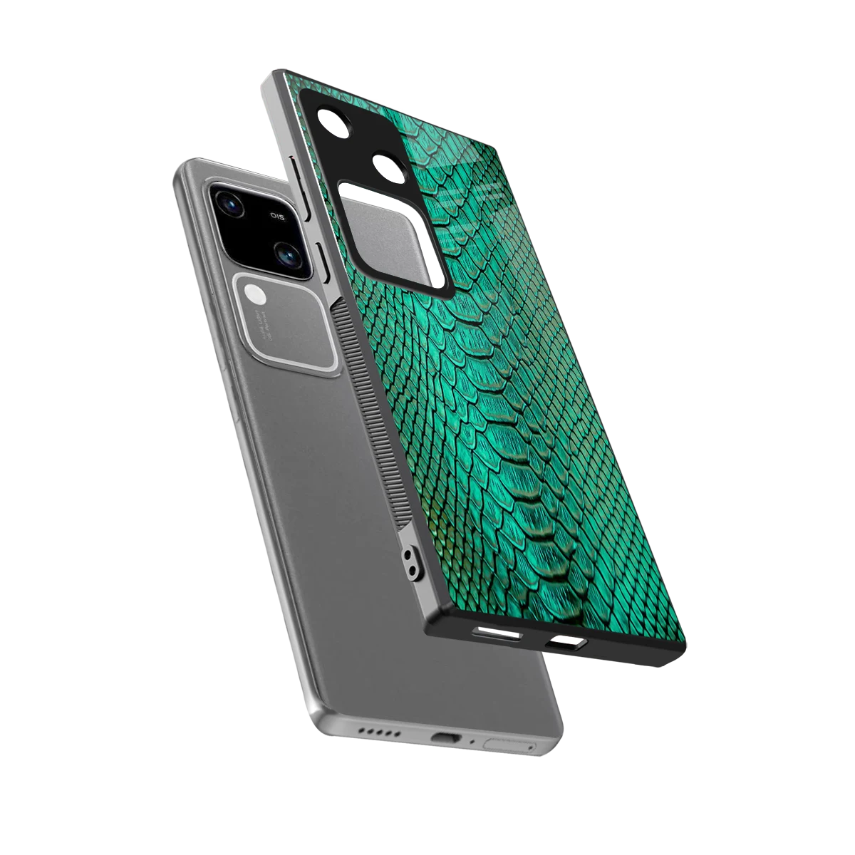 Croco Emerald sleek vivo v30 cover with tempered glass back and TPU edges
