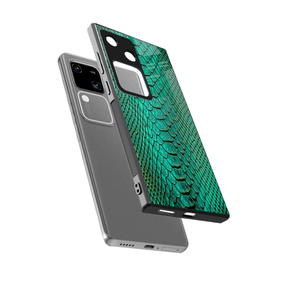Croco Emerald sleek vivo v30 cover with tempered glass back and TPU edges