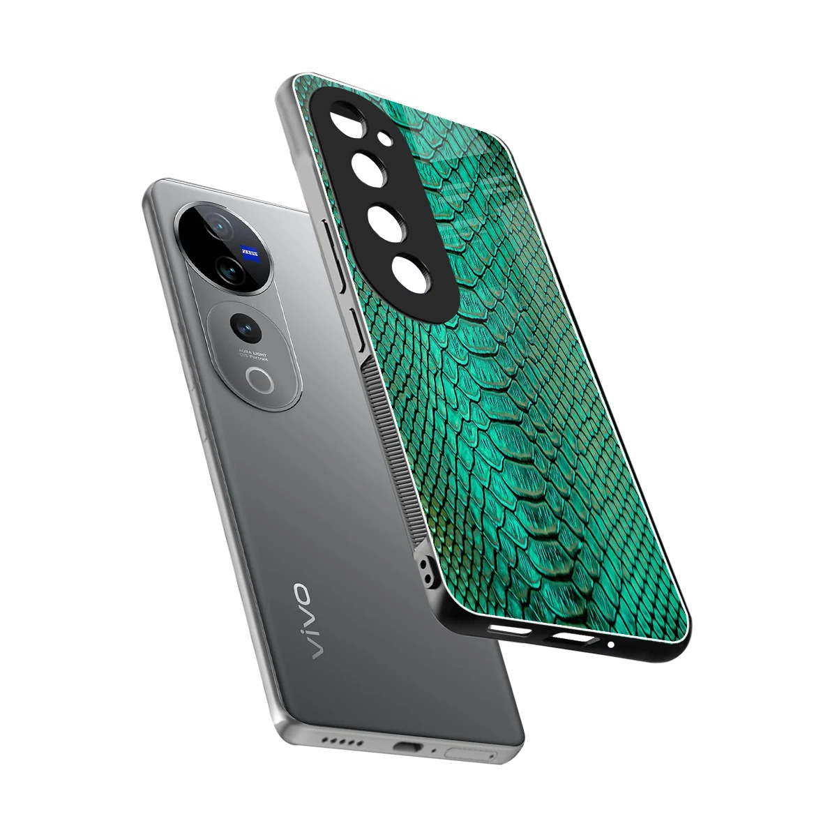 Croco Emerald sleek vivo v40 pro cover with tempered glass back and TPU edges