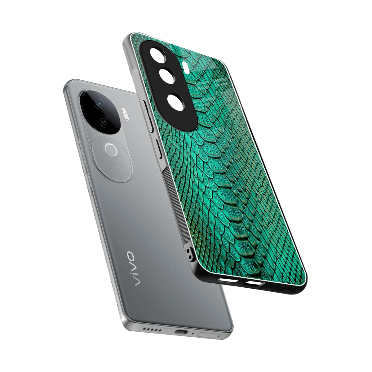 Croco Emerald sleek vivo v40e cover with tempered glass back and TPU edges