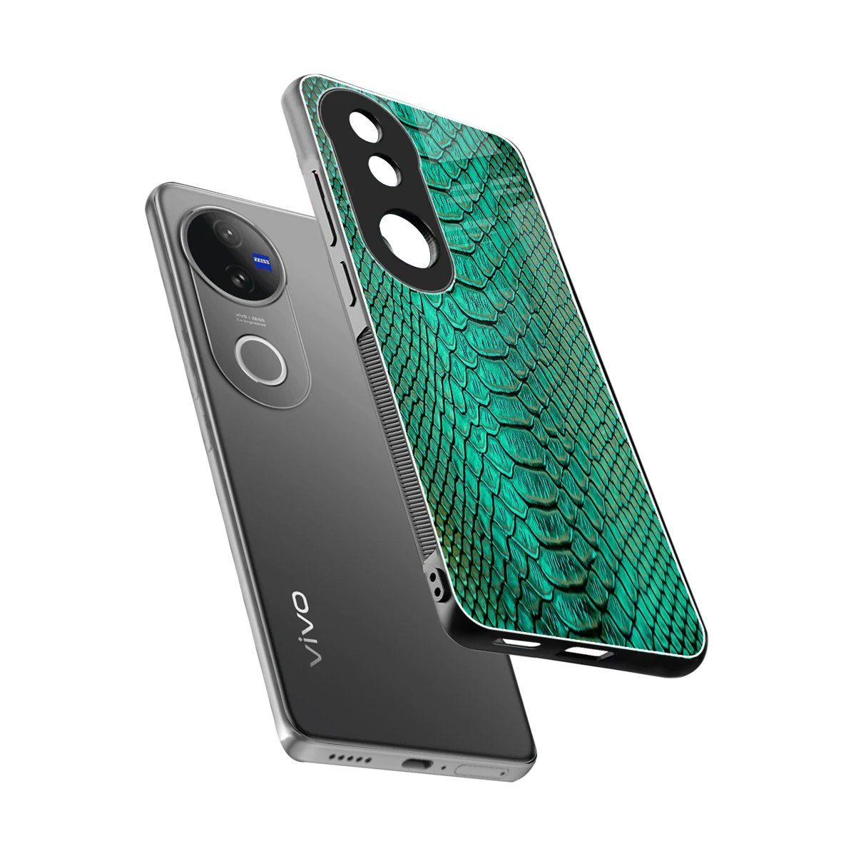 Croco Emerald sleek vivo v50 cover with tempered glass back and TPU edges