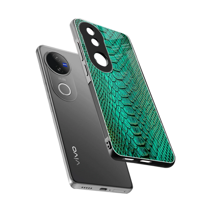 Croco Emerald sleek vivo v50 cover with tempered glass back and TPU edges