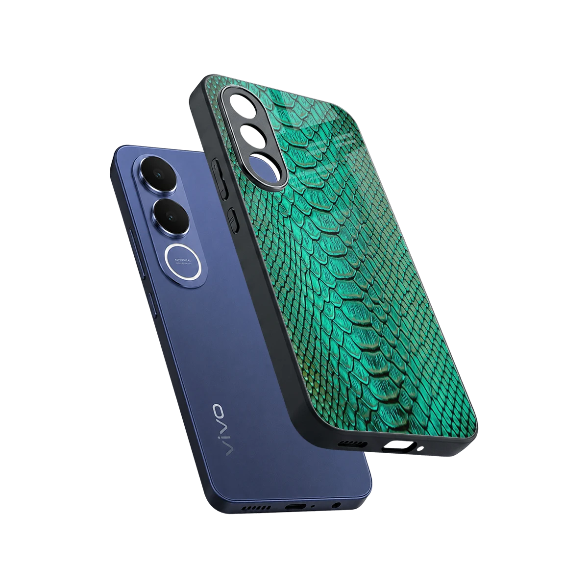 Croco Emerald sleek vivo v70 fe cover with tempered glass back and TPU edges