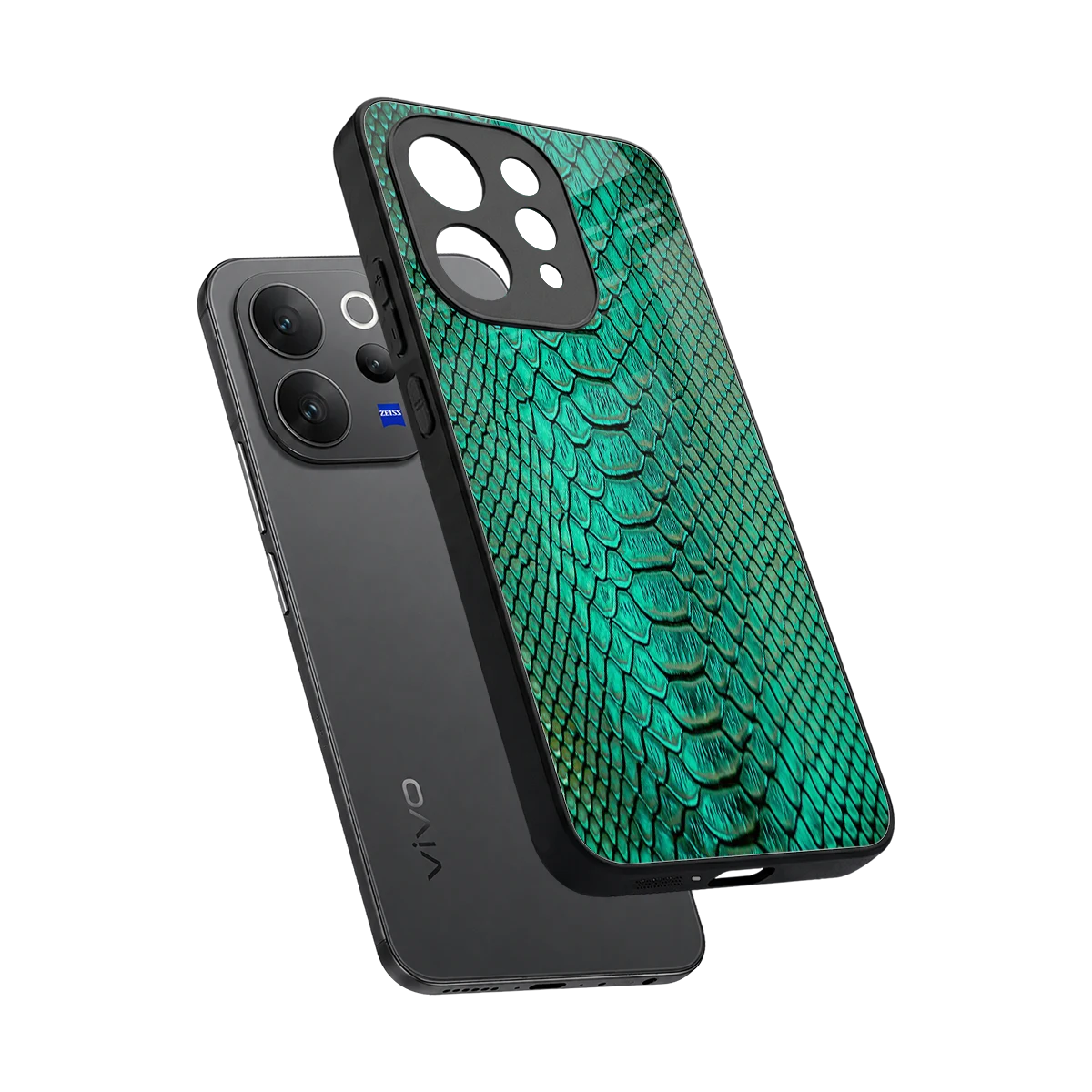 Croco Emerald sleek vivo v70 cover with tempered glass back and TPU edges