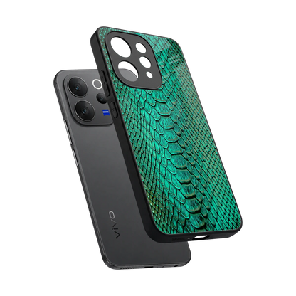 Croco Emerald sleek vivo v70 cover with tempered glass back and TPU edges