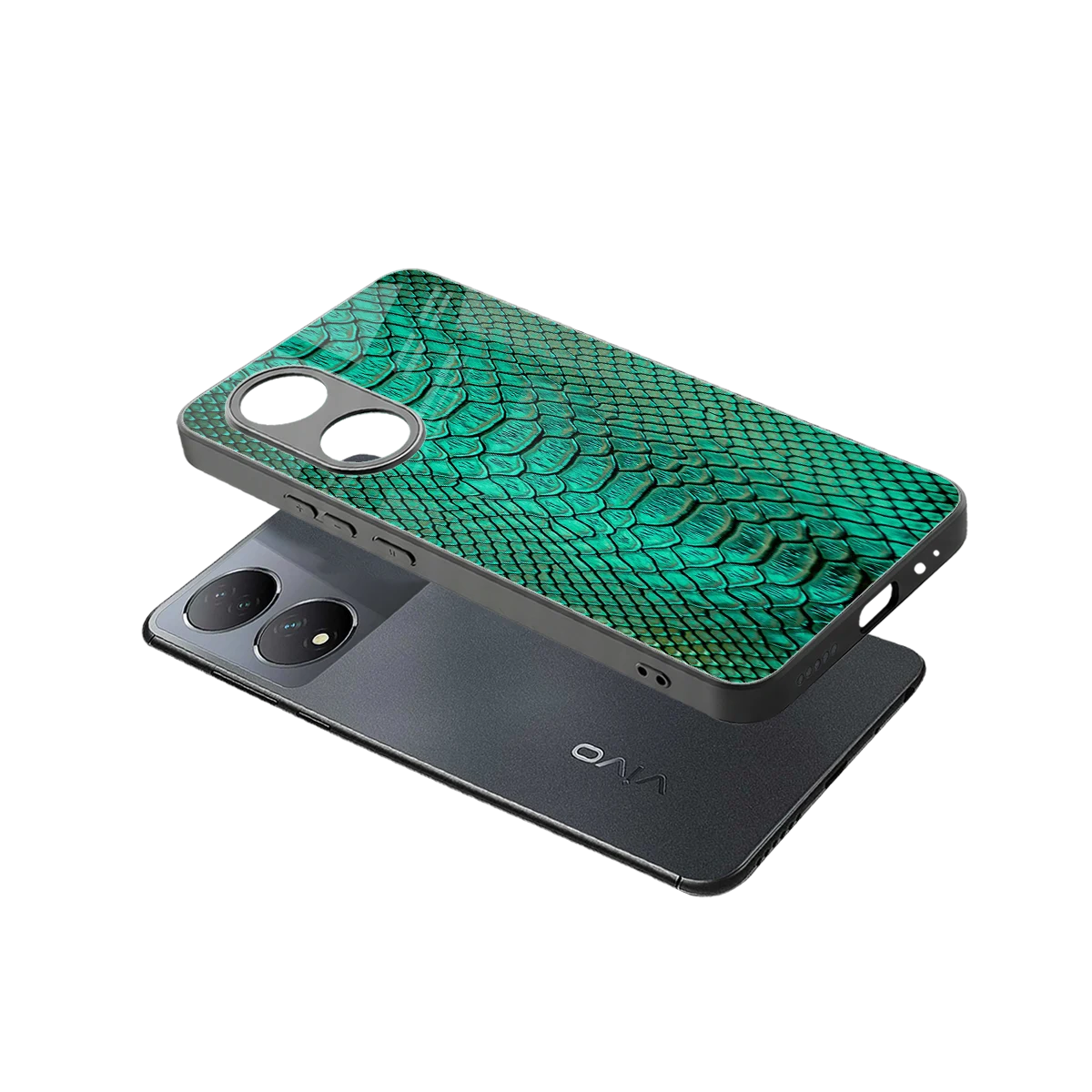 Croco Emerald sleek Vivo-y100 cover with tempered glass back and TPU edges
