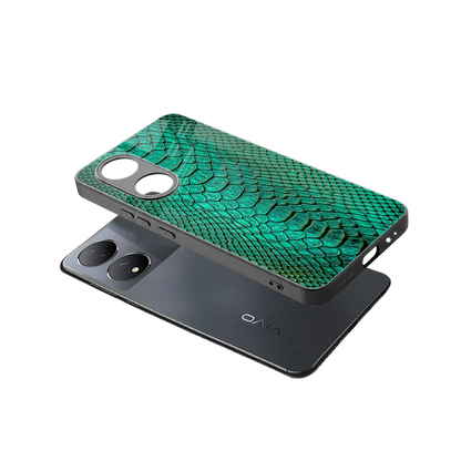 Croco Emerald sleek Vivo-y100 cover with tempered glass back and TPU edges
